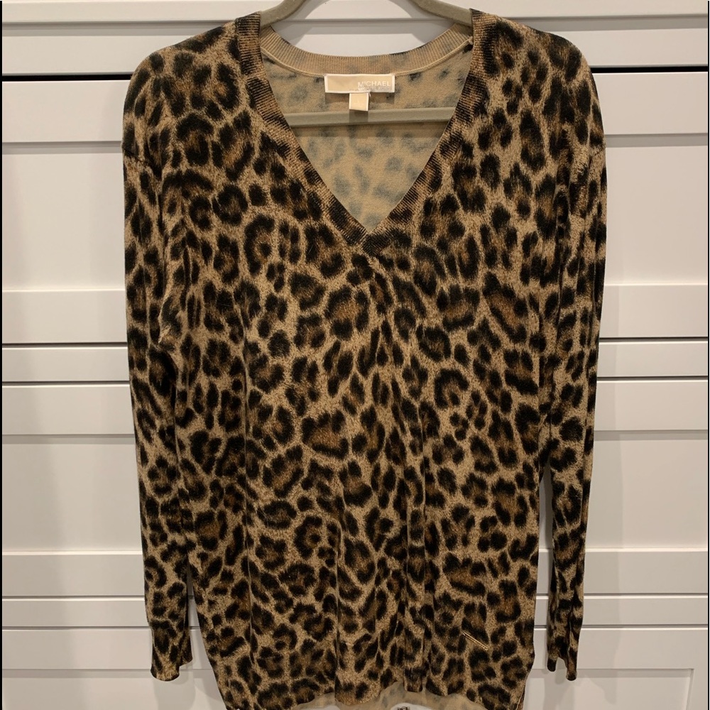 Michael Kors Leopard Print V Neck Sweater